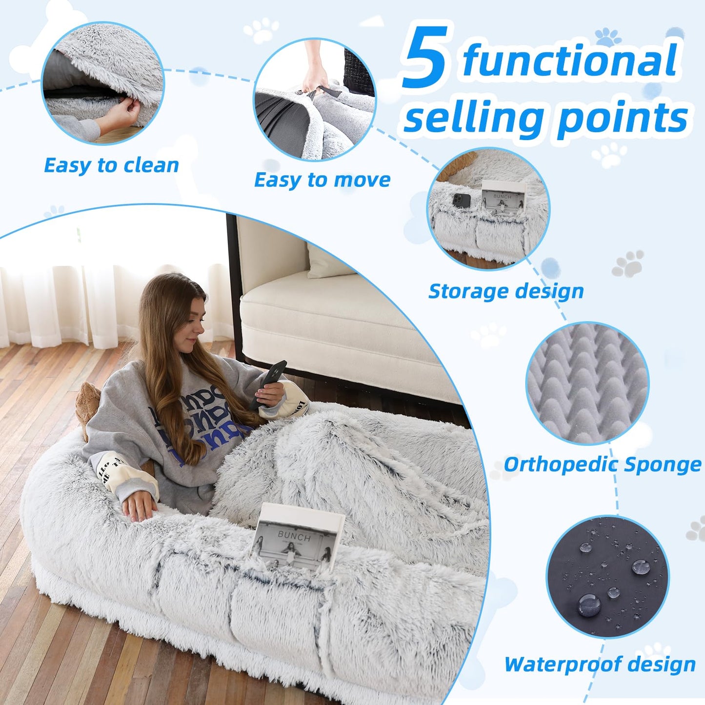 Feeriva™ Human-Pet Lounger Bed – XXL (71" × 45")